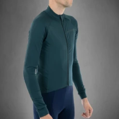 Carnac Men's Long Sleeve Cycling Jersey -Planetx Shop Long sleave jersey green Model side